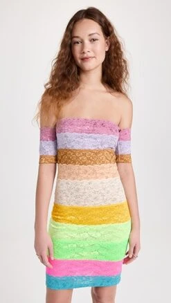 BruceGlen Cake Stripe Lace Bandage Mini Dress
