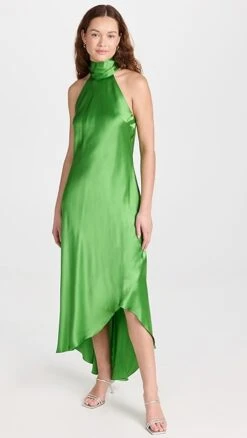 FRAME Draped Neck Tie Halter Dress
