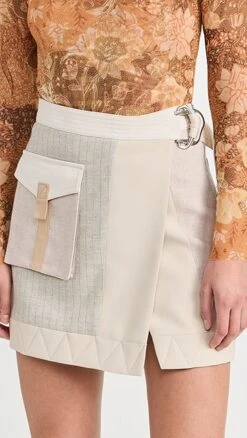 SIMKHAI Carmen Patchwork Twill Mini Wrap Skirt