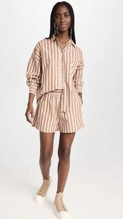 LMND Elastic Waist Stripe Shorts -Denim Diva Shop lmndd300031f058 1672935463164 2 0. UX357 QL90