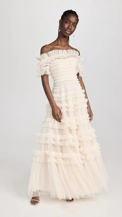Needle & Thread Lisette Ruffle Off Shoulder Gown