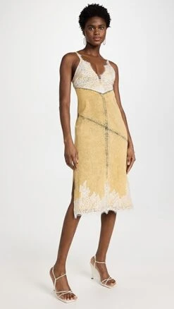 3.1 Phillip Lim Overdyed Denim Slip Dress With Lace