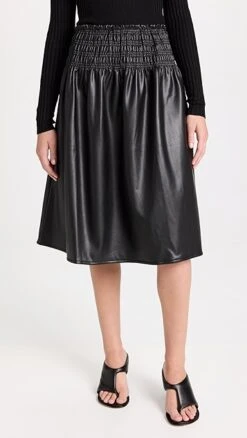 Proenza Schouler White Label Faux Leather Smocked Skirt