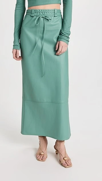 LAPOINTE Stretch Faux Leather Flared Drawstring Midi Skirt 3 LAPOINTE Stretch Faux Leather Flared Drawstring Midi Skirt