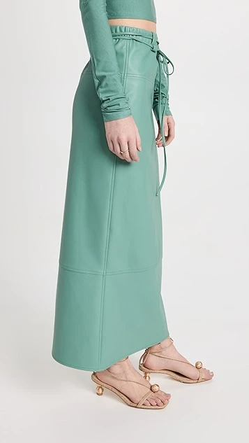 LAPOINTE Stretch Faux Leather Flared Drawstring Midi Skirt 5 LAPOINTE Stretch Faux Leather Flared Drawstring Midi Skirt - Image 3