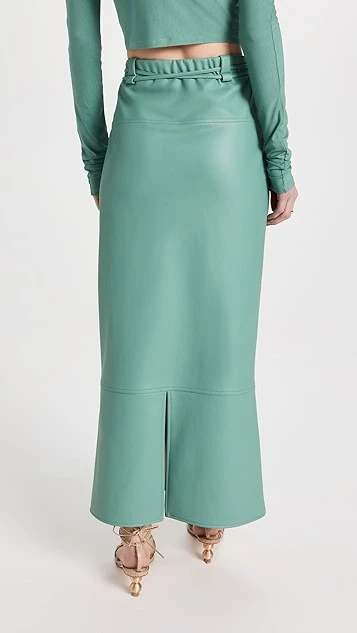 LAPOINTE Stretch Faux Leather Flared Drawstring Midi Skirt 4 LAPOINTE Stretch Faux Leather Flared Drawstring Midi Skirt - Image 2