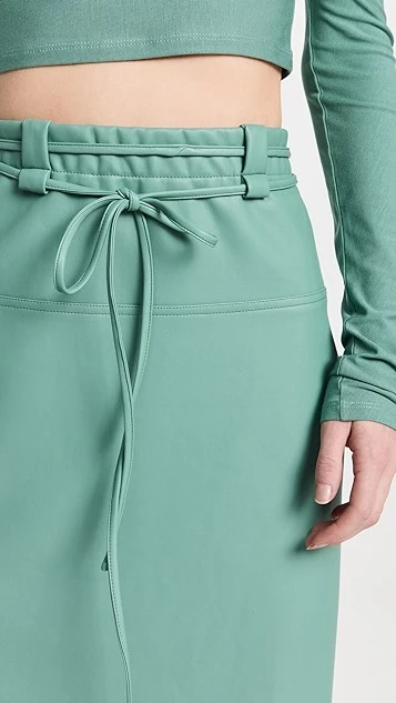 LAPOINTE Stretch Faux Leather Flared Drawstring Midi Skirt 7 LAPOINTE Stretch Faux Leather Flared Drawstring Midi Skirt - Image 5