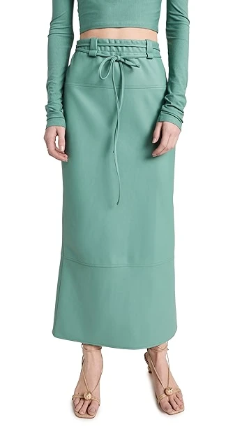 LAPOINTE Stretch Faux Leather Flared Drawstring Midi Skirt 9 LAPOINTE Stretch Faux Leather Flared Drawstring Midi Skirt - Image 7