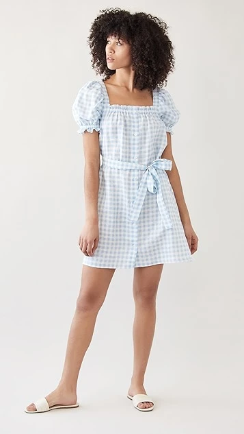 Sleeper Brigitte Linen Mini Dress In Blue Vichy 6 Sleeper Brigitte Linen Mini Dress In Blue Vichy - Image 4