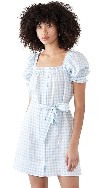 Sleeper Brigitte Linen Mini Dress In Blue Vichy 8 Sleeper Brigitte Linen Mini Dress In Blue Vichy - Image 6