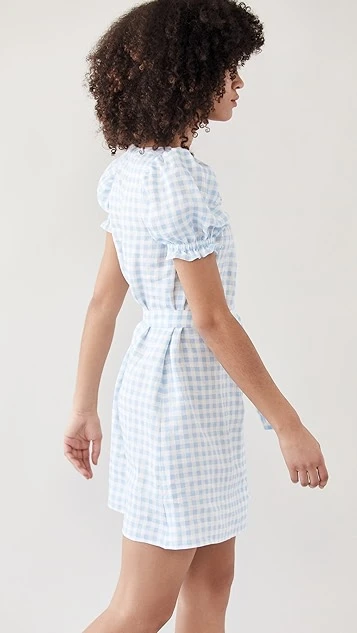 Sleeper Brigitte Linen Mini Dress In Blue Vichy 5 Sleeper Brigitte Linen Mini Dress In Blue Vichy - Image 3