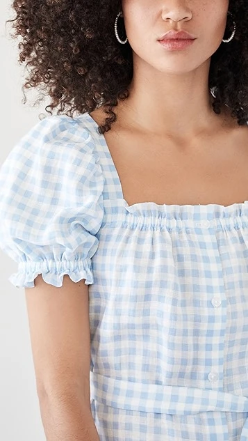 Sleeper Brigitte Linen Mini Dress In Blue Vichy 7 Sleeper Brigitte Linen Mini Dress In Blue Vichy - Image 5