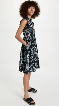 Studio 189 Leaf Silk Ruffle Short Sleeveless Dress -Denim Diva Shop stdon300041ba03 1646430701591 2 0. UX357 QL90