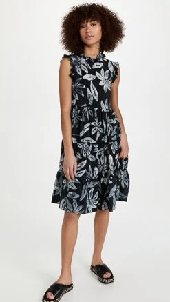 Studio 189 Leaf Silk Ruffle Short Sleeveless Dress
