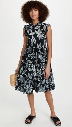 Studio 189 Leaf Silk Ruffle Short Sleeveless Dress -Denim Diva Shop stdon300041ba03 1646430701661 2 0. UX357 QL90