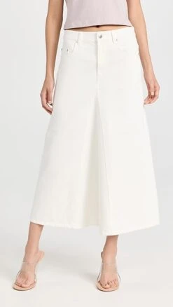 Tibi White Denim Godet Midi Skirt